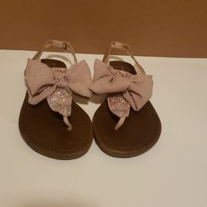 Material Girl Pink Bow, Gold Glitter Sandals
